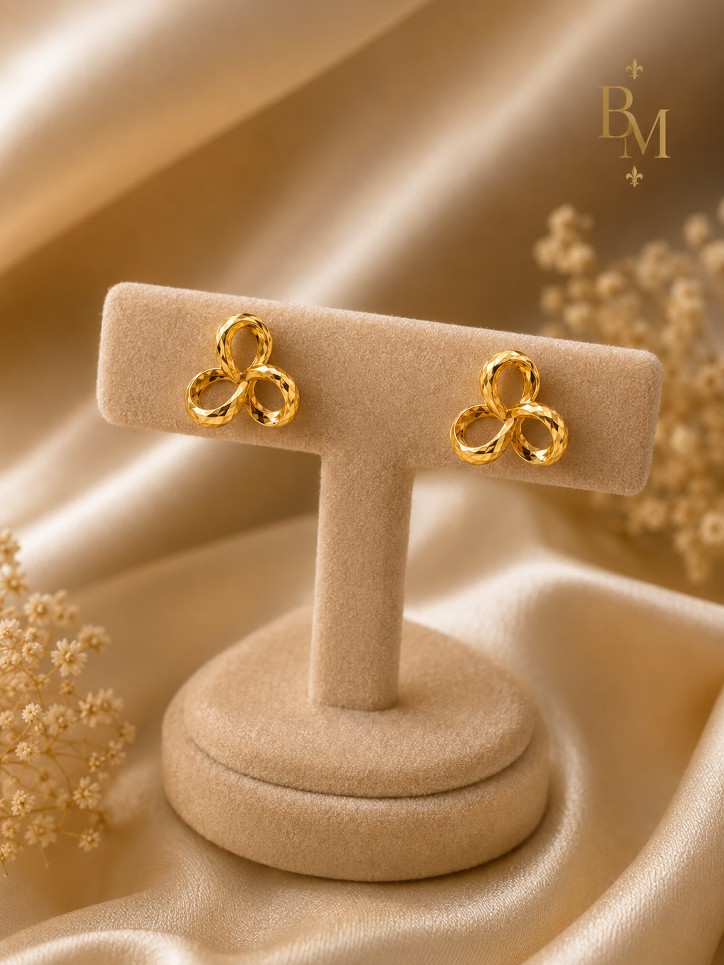 Triple Loop Stud Earrings | Solid 18K Gold – 0.92g | Bahremand Jewellery