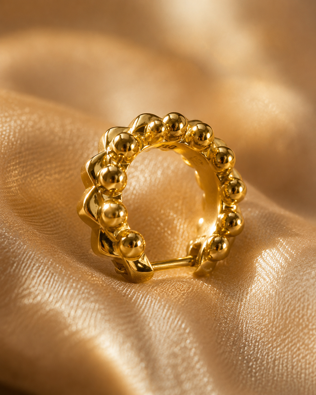 Beaded Hoop Earrings | Solid 18K Gold | Bahremand Jewellery