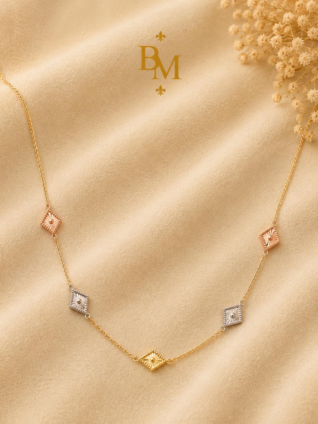 Tri-Color Geometric Necklace | Solid 18K Gold | 1.40 g | Bahremand Jewellery