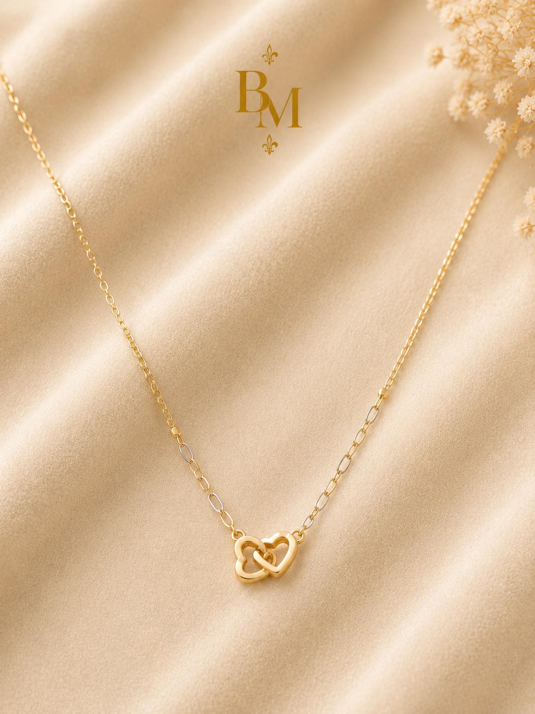 Two-Tone Interlocking Heart Necklace | Solid 18K Gold – 1.0g | Bahremand Jewellery