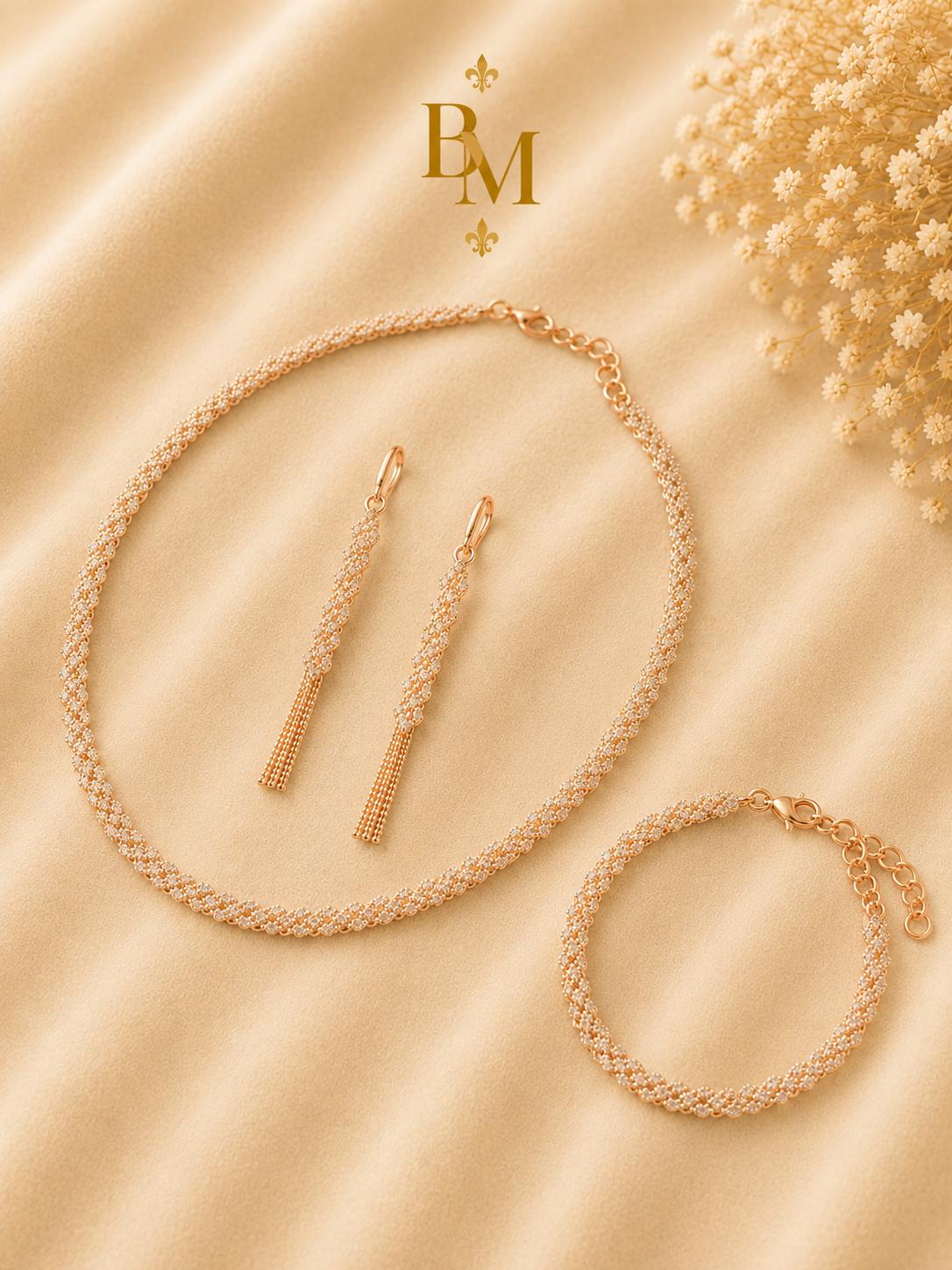 Two-Tone Woven Jewelry Set | Solid 18K Gold | 27.47 g | Bahremand Jewellery