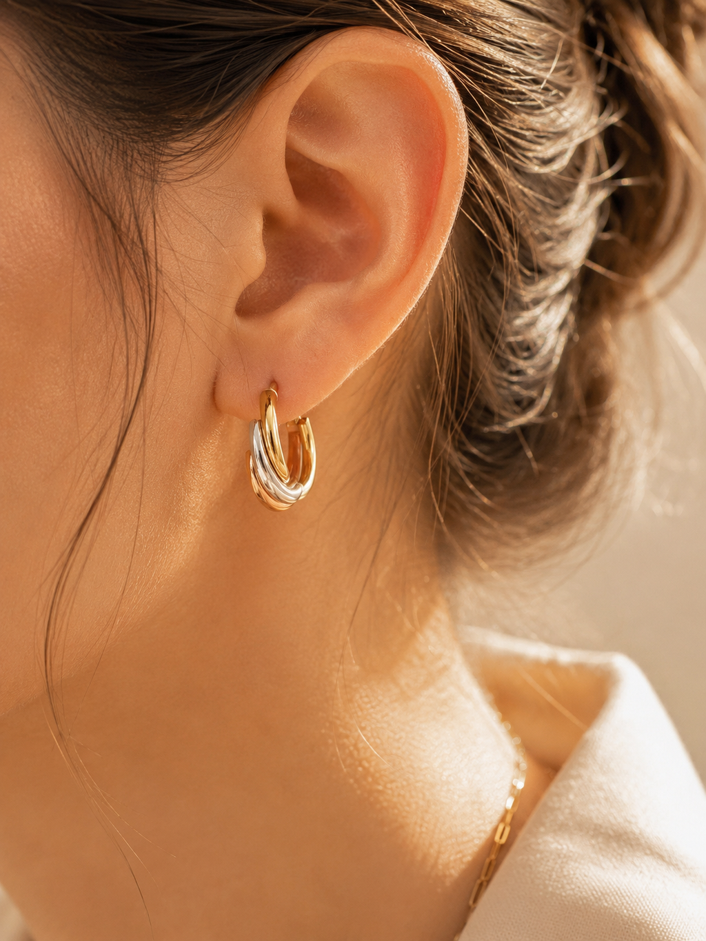 Tri-Color Gold Hoop Earrings | Solid 18K Gold | Bahremand Jewellery