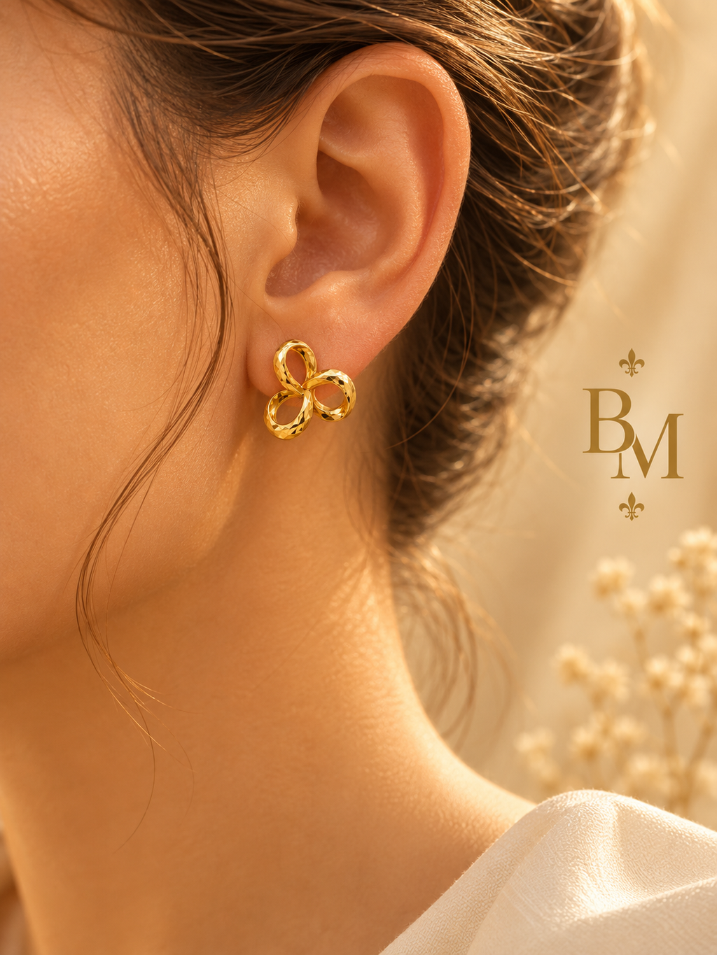 Triple Loop Stud Earrings | Solid 18K Gold – 0.92g | Bahremand Jewellery