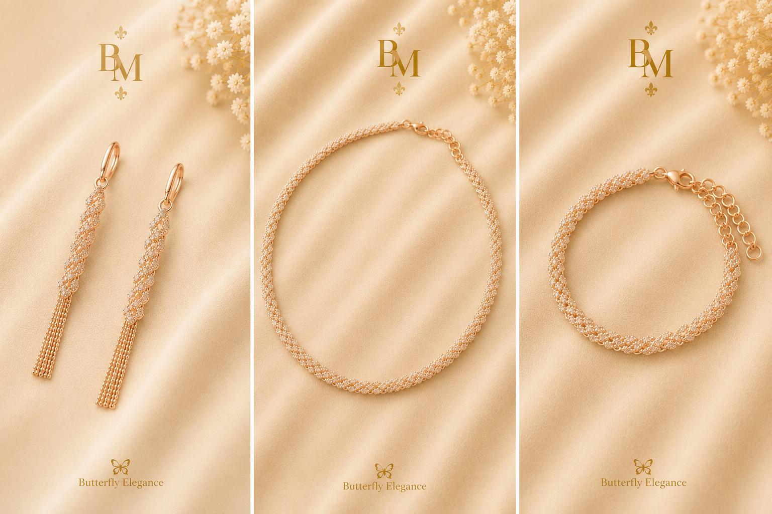 Two-Tone Woven Jewelry Set | Solid 18K Gold | 27.47 g | Bahremand Jewellery