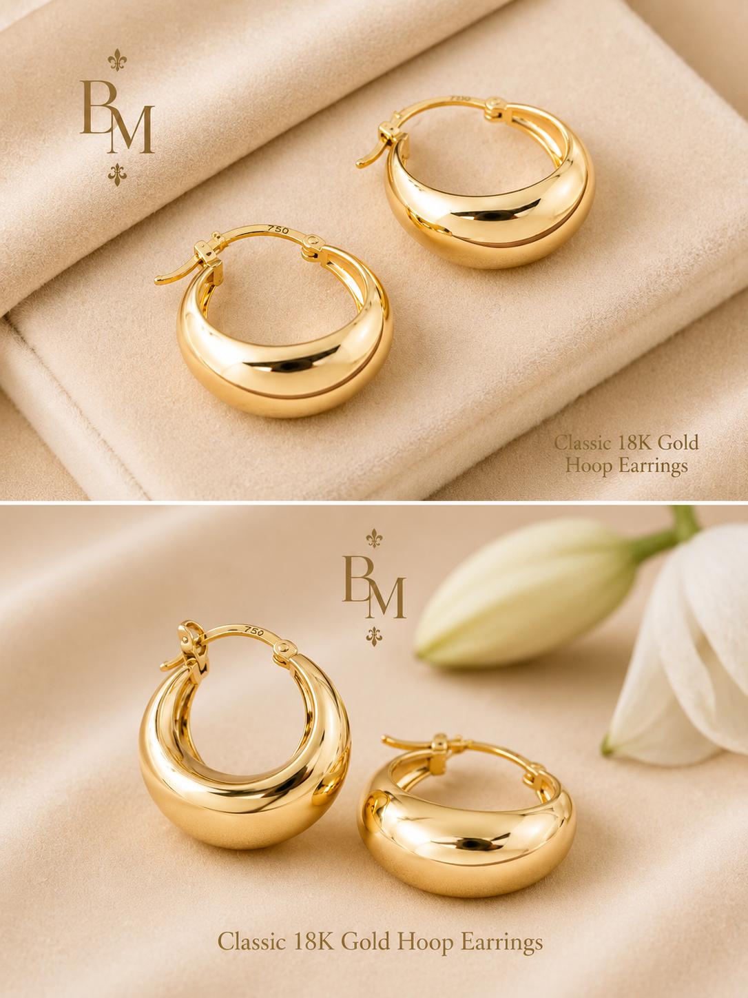 Classic Chunky Hoop Earrings | Solid 18K Gold – 1.9g | Bahremand Jewellery