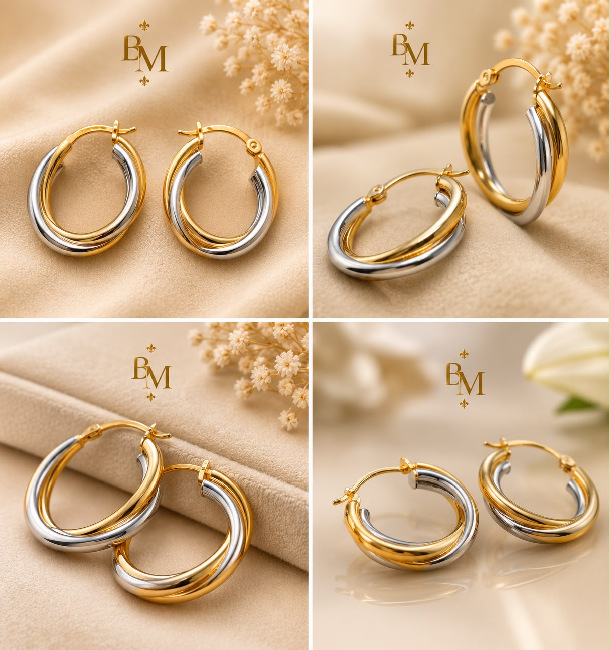 Two-Tone Hoop Earrings | Solid 18K Gold – 2.61g | Bahremand Jewellery