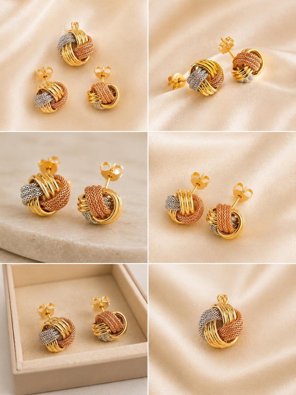 Tricolor Knot Earrings & Pendant Set | Solid 18K Gold | 5.01 g | Bahremand Jewellery