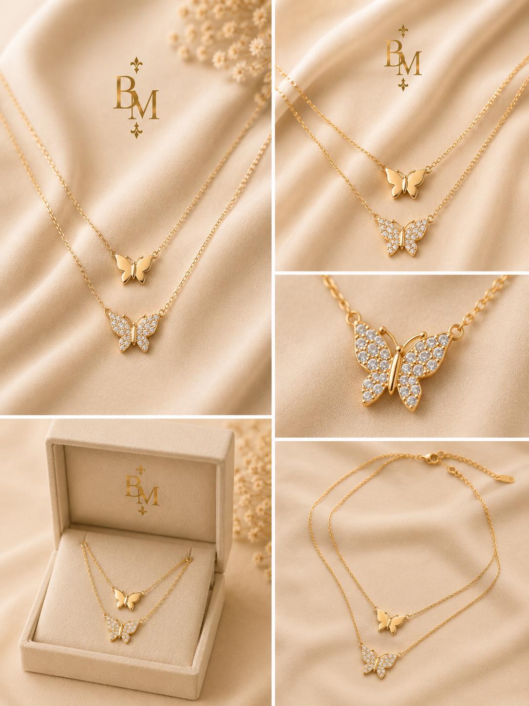 Butterfly Elegance Necklace | Solid 18K Gold | Bahremand Jewellery