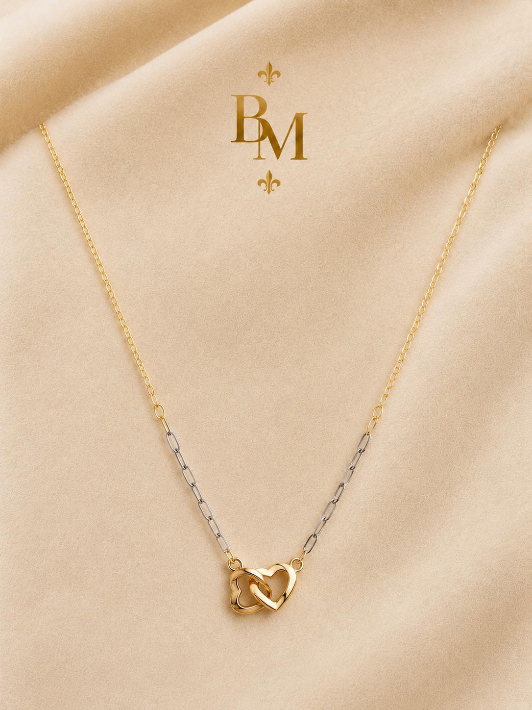 Two-Tone Interlocking Heart Necklace | Solid 18K Gold – 1.0g | Bahremand Jewellery