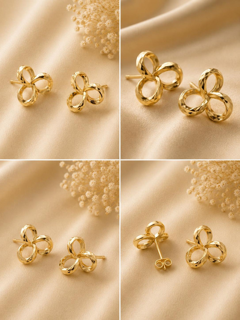 Triple Loop Stud Earrings | Solid 18K Gold – 0.92g | Bahremand Jewellery