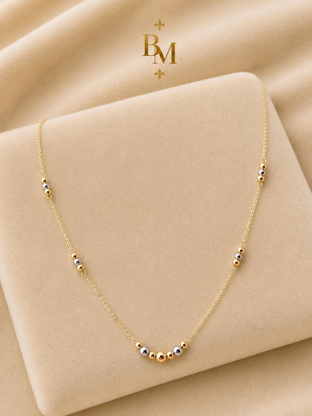 Beaded Station Necklace | Solid 18K Gold – 1.0g | Bahremand Jewellery