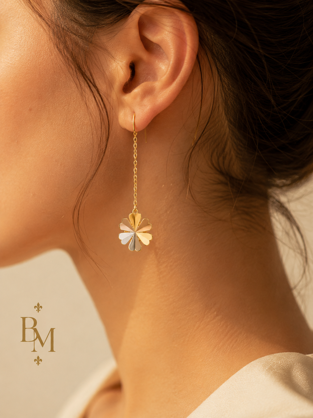 Flower Threader Earrings | Solid 18K Gold | 1.5 g | Bahremand Jewellery