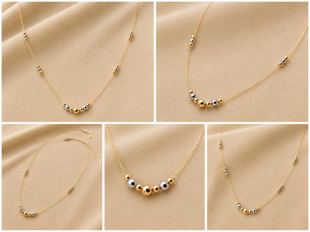 Beaded Station Necklace | Solid 18K Gold – 1.0g | Bahremand Jewellery