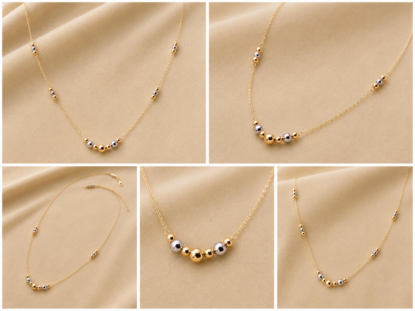 Beaded Station Necklace | Solid 18K Gold – 1.0g | Bahremand Jewellery