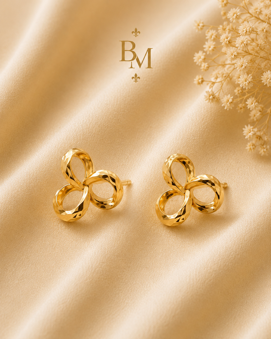 Triple Loop Stud Earrings | Solid 18K Gold – 0.92g | Bahremand Jewellery