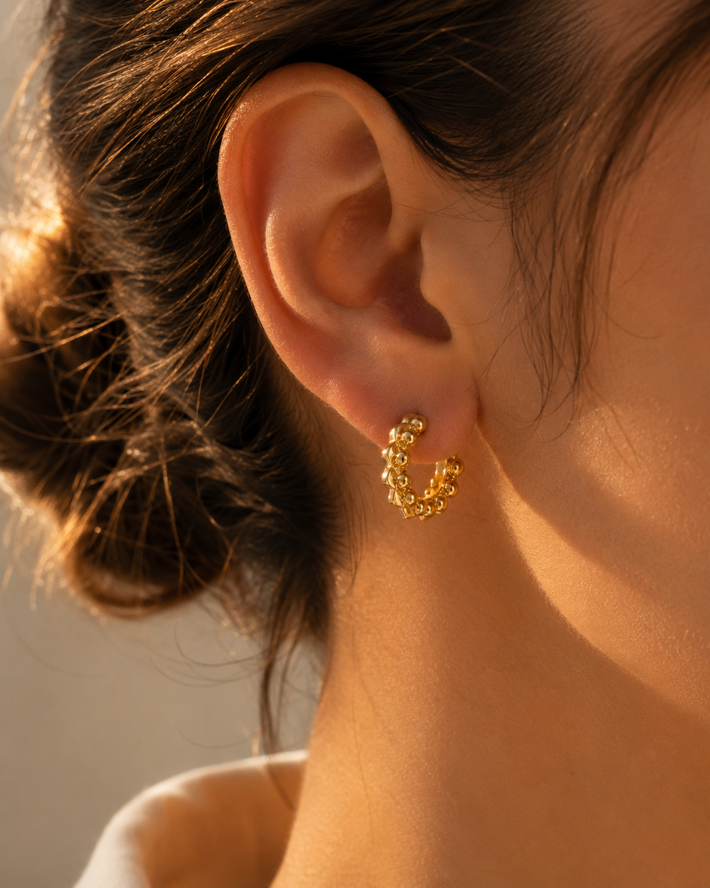 Beaded Hoop Earrings | Solid 18K Gold | Bahremand Jewellery