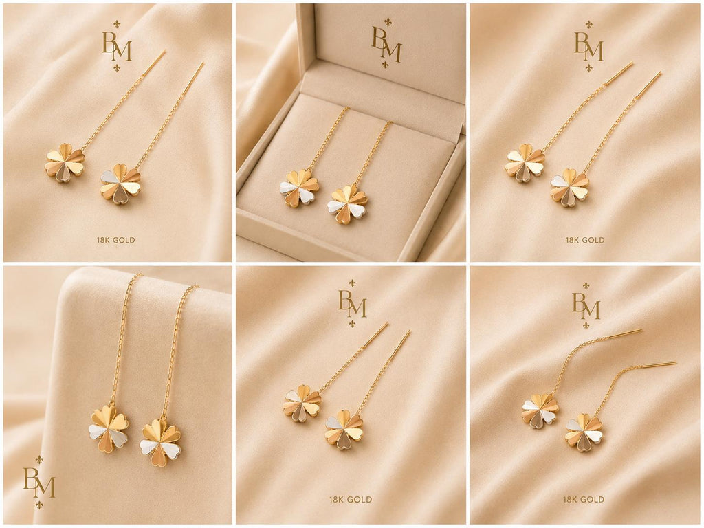 Flower Threader Earrings | Solid 18K Gold | 1.5 g | Bahremand Jewellery