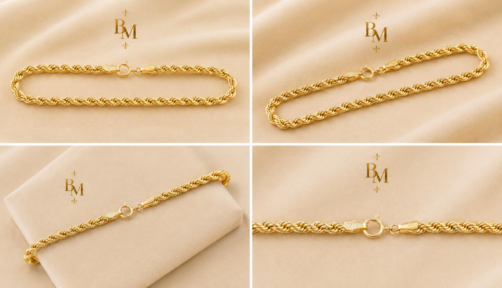 Rope Chain & Bracelet Set | Solid 18K Gold | 9.54 g | Bahremand Jewellery