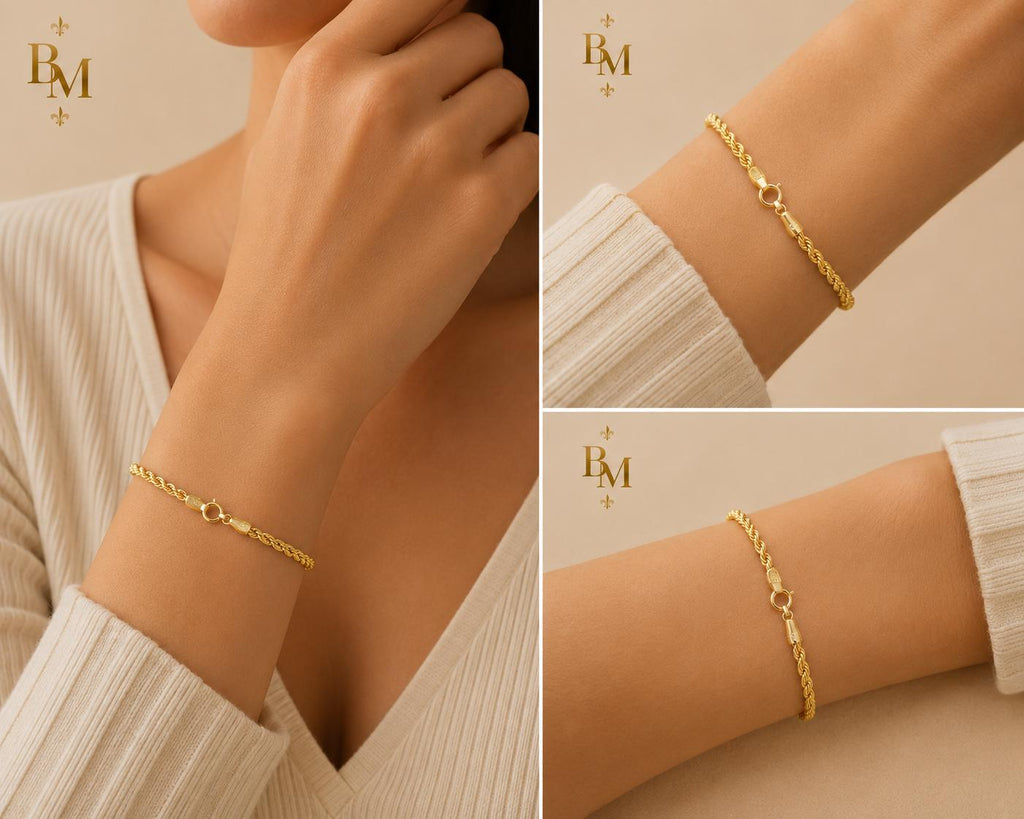 Rope Chain & Bracelet Set | Solid 18K Gold | 9.54 g | Bahremand Jewellery