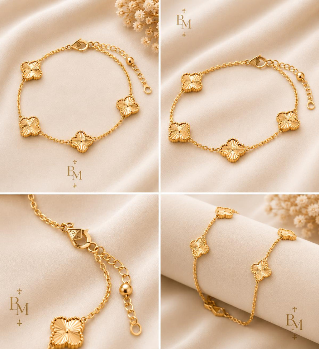 Clover Necklace & Bracelet Set | Solid 18K Gold | 17.00 g | Bahremand Jewellery