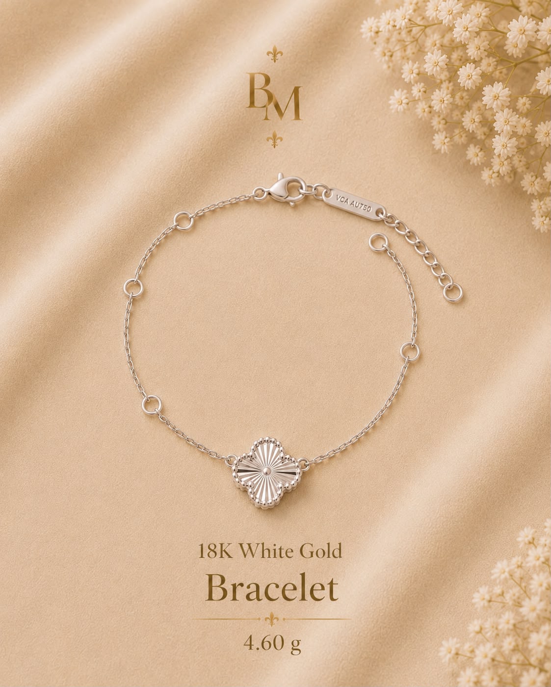Clover Necklace & Bracelet Set | Solid 18K White Gold | 11.30 g | Bahremand Jewellery