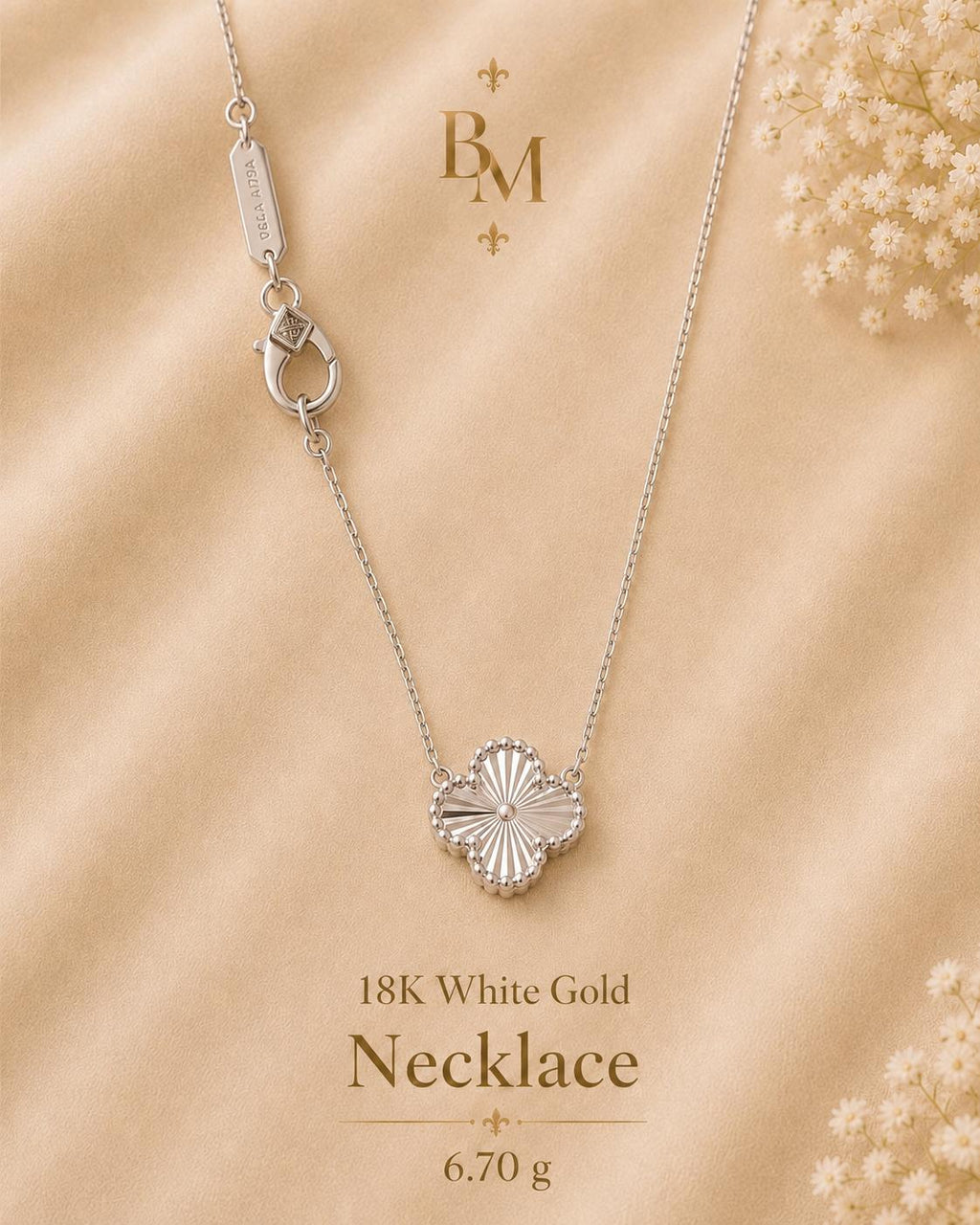 Clover Necklace & Bracelet Set | Solid 18K White Gold | 11.30 g | Bahremand Jewellery