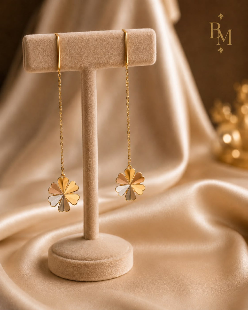 Flower Threader Earrings | Solid 18K Gold | 1.5 g | Bahremand Jewellery