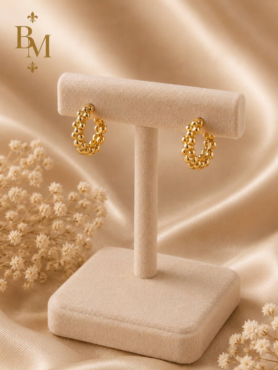 Beaded Hoop Earrings | Solid 18K Gold | Bahremand Jewellery