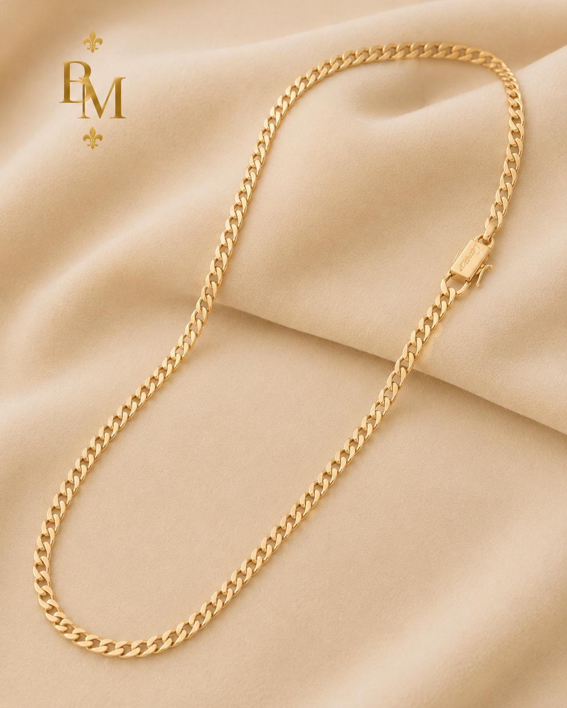 18K Yellow Gold Cuban Link Necklace & Earrings Set – 23g