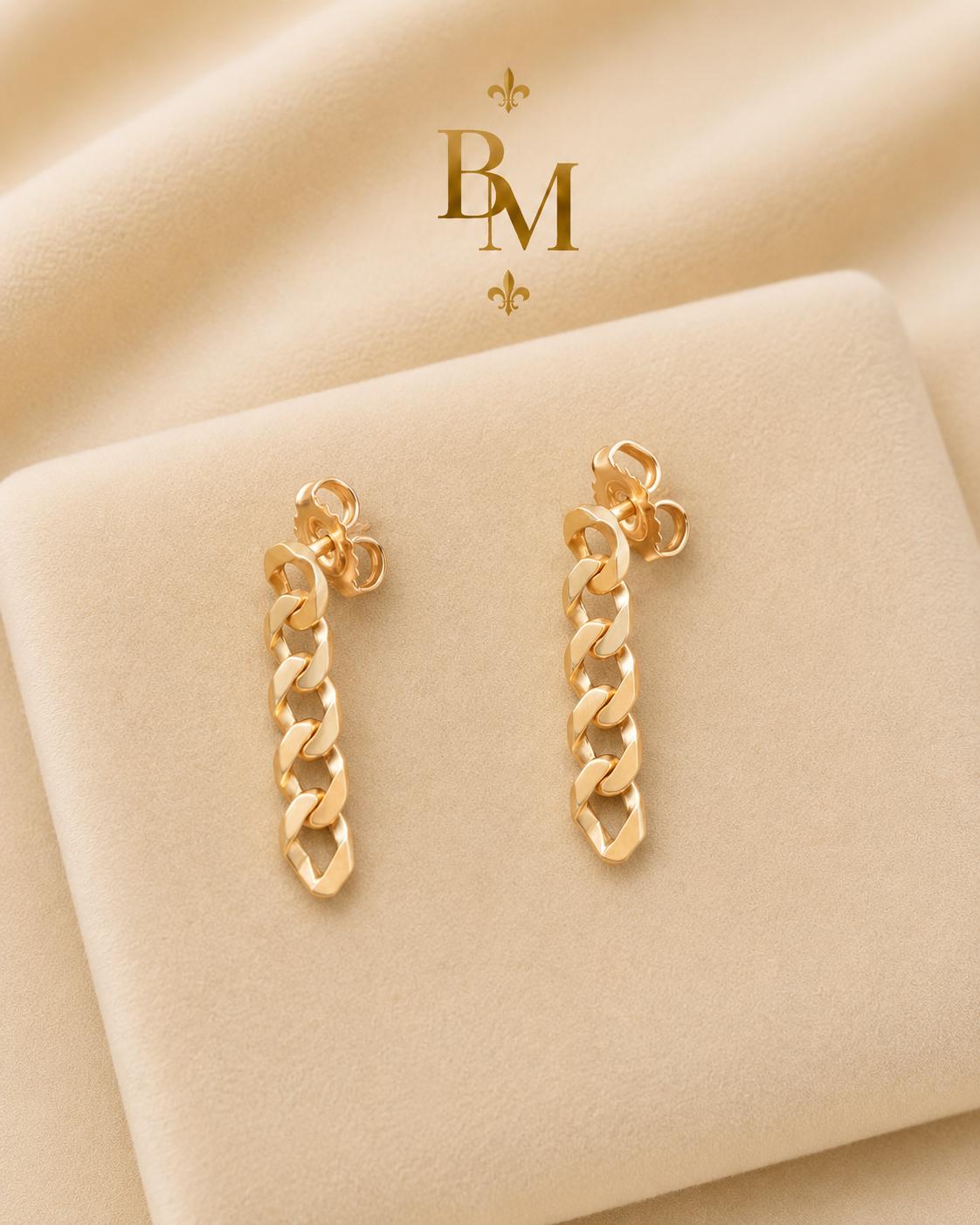 18K Yellow Gold Cuban Link Necklace & Earrings Set – 23g