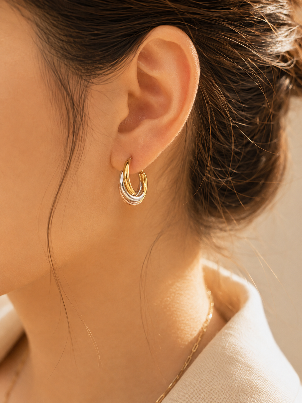 Two-Tone Hoop Earrings | Solid 18K Gold – 2.61g | Bahremand Jewellery