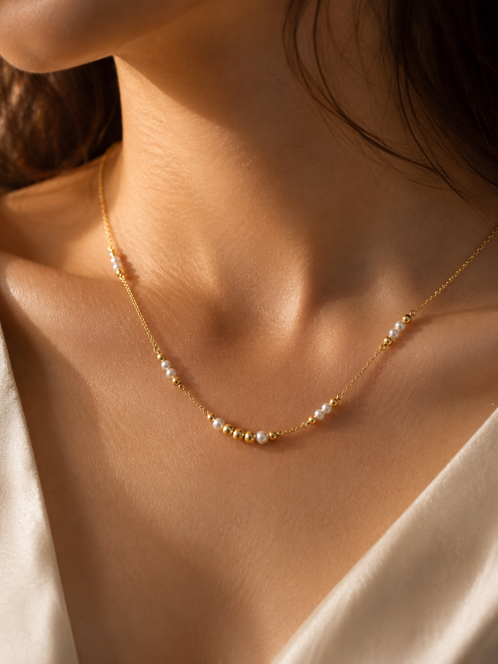 Beaded Station Necklace | Solid 18K Gold – 1.0g | Bahremand Jewellery