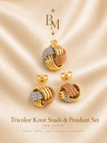 Tricolor Knot Earrings & Pendant Set | Solid 18K Gold | 5.01 g | Bahremand Jewellery
