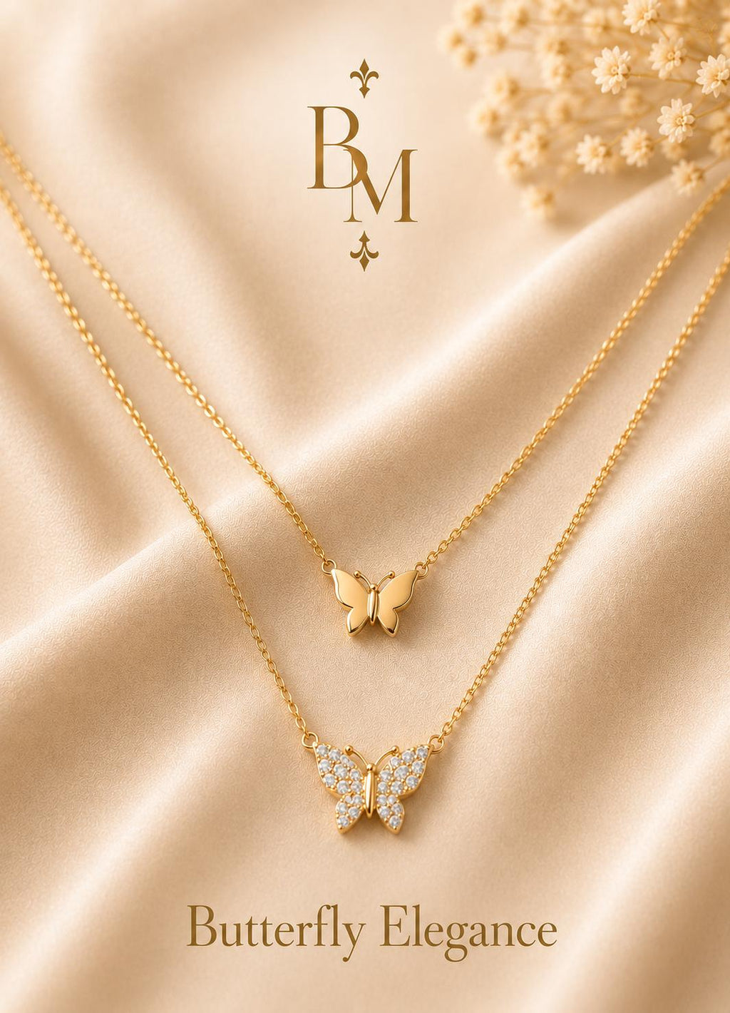 Butterfly Elegance Necklace | Solid 18K Gold | Bahremand Jewellery
