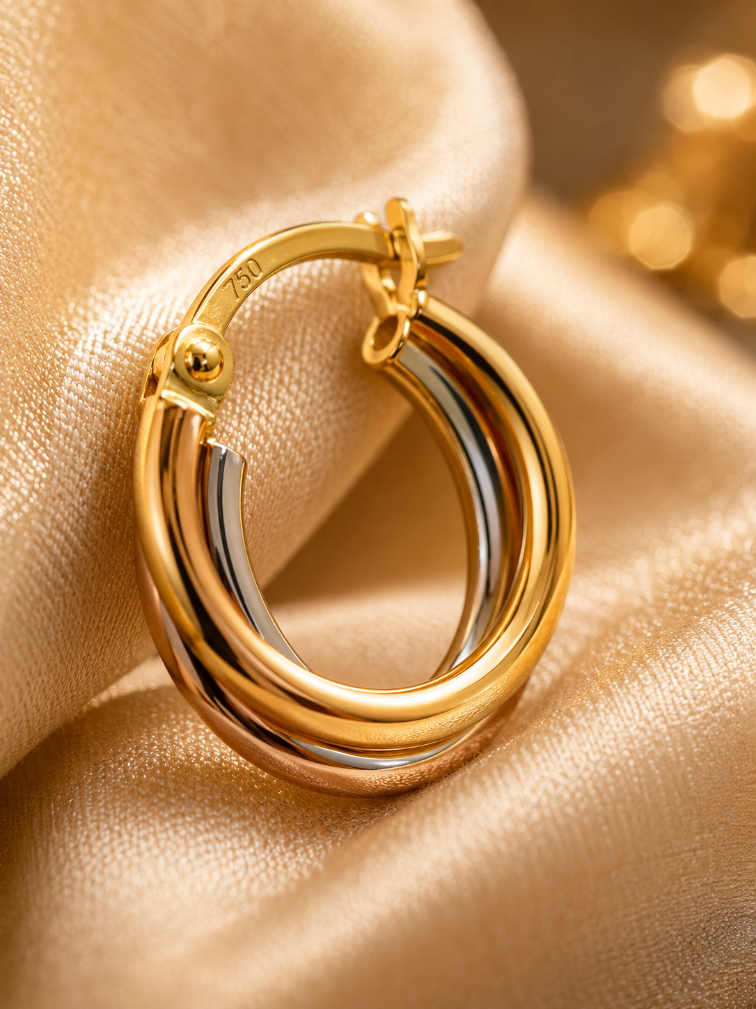 Tri-Color Gold Hoop Earrings | Solid 18K Gold | Bahremand Jewellery