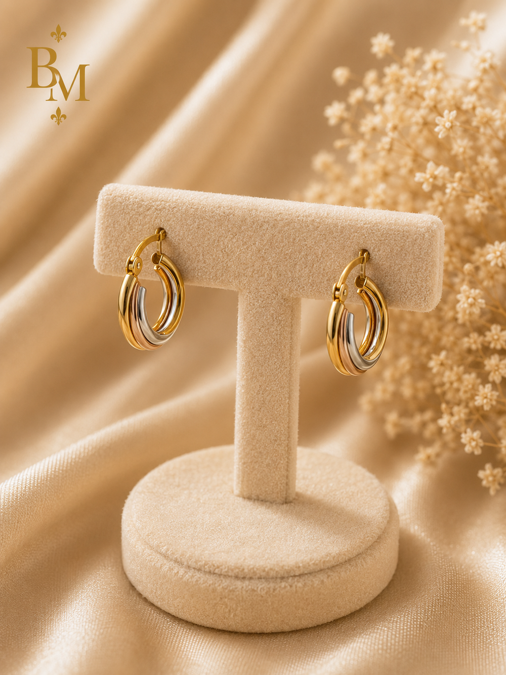 Two-Tone Hoop Earrings | Solid 18K Gold – 2.61g | Bahremand Jewellery