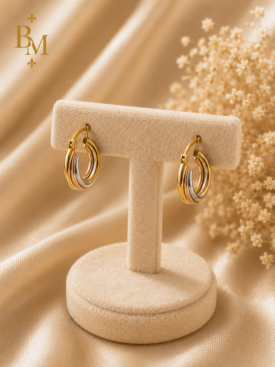 Two-Tone Hoop Earrings | Solid 18K Gold – 2.61g | Bahremand Jewellery