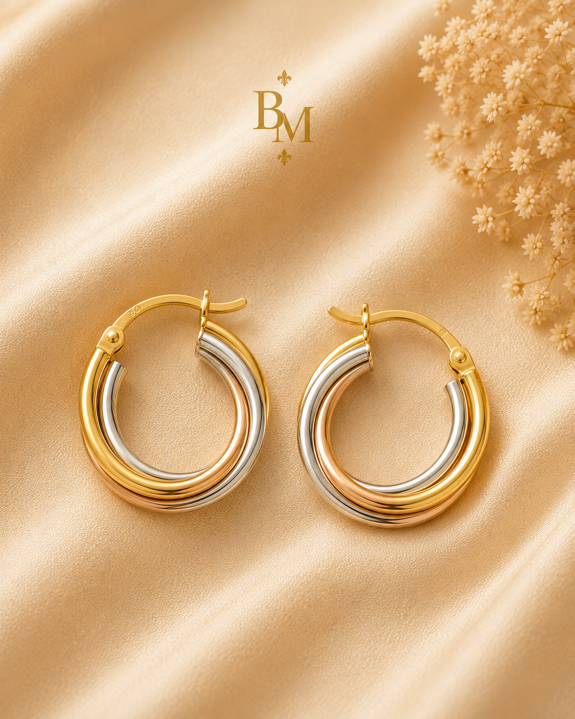Two-Tone Hoop Earrings | Solid 18K Gold – 2.61g | Bahremand Jewellery