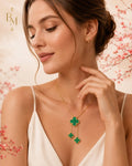 18K Gold Green Clover Drop Necklace
