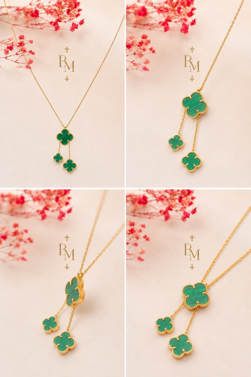 18K Gold Green Clover Drop Necklace