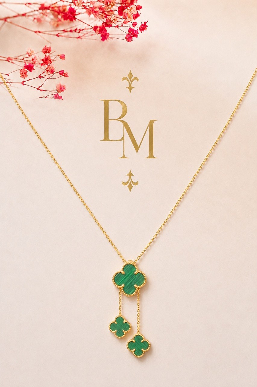 18K Gold Green Clover Drop Necklace