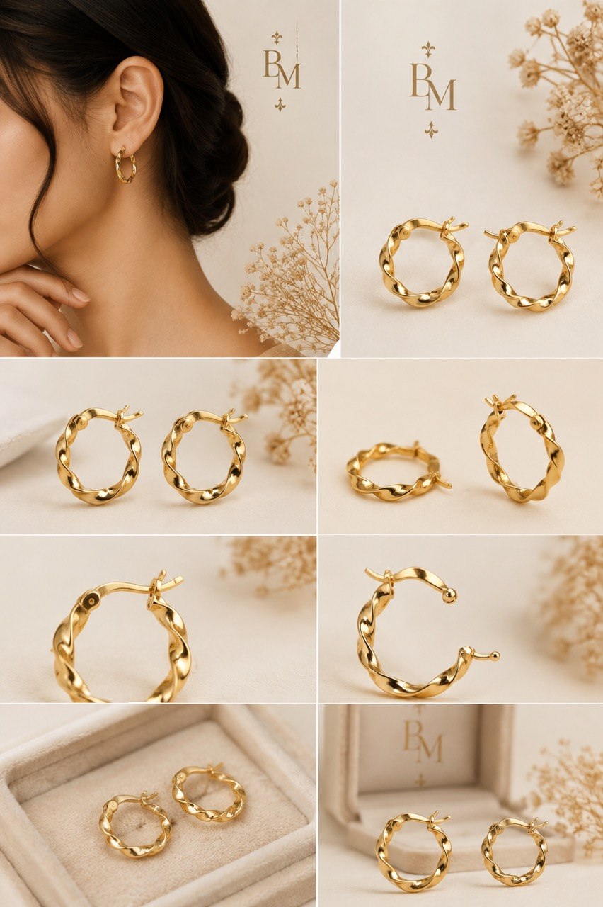 18K Yellow Gold Twisted Hoop Earrings – 1.1g