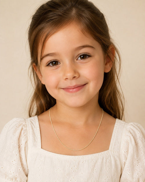 18K Yellow Gold Beaded Chain Necklace for Children – 18” – 1.2g