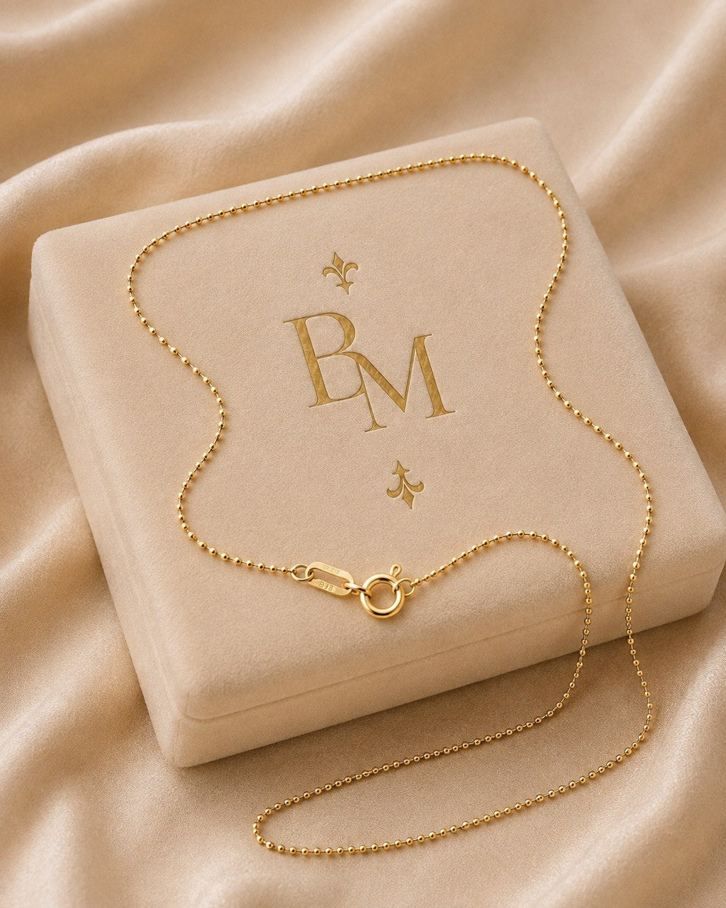 18K Yellow Gold Beaded Chain Necklace for Children – 18” – 1.2g