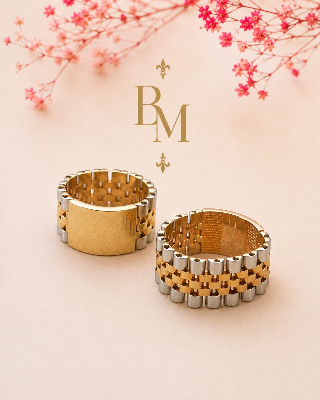 18K Two-Tone Gold Statement Ring – 11mm | Size 9 | Unisex
