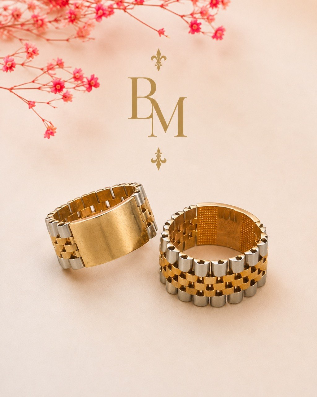18K Two-Tone Gold Statement Ring – 11mm | Size 9 | Unisex