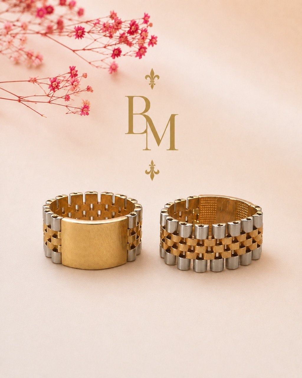 18K Two-Tone Gold Statement Ring – 11mm | Size 9 | Unisex