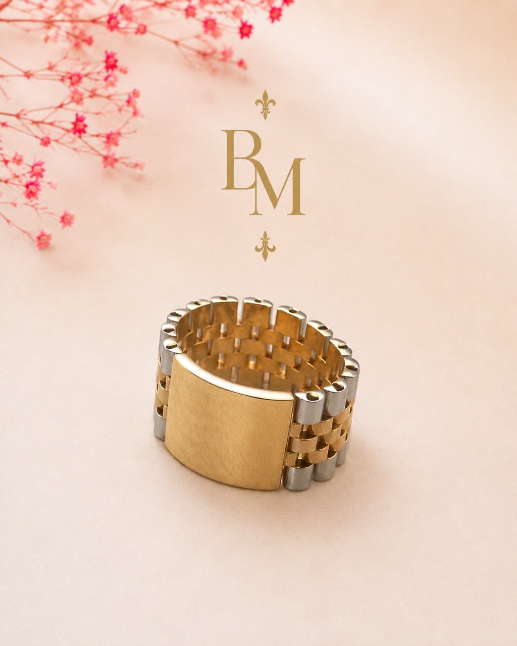 18K Two-Tone Gold Statement Ring – 11mm | Size 9 | Unisex