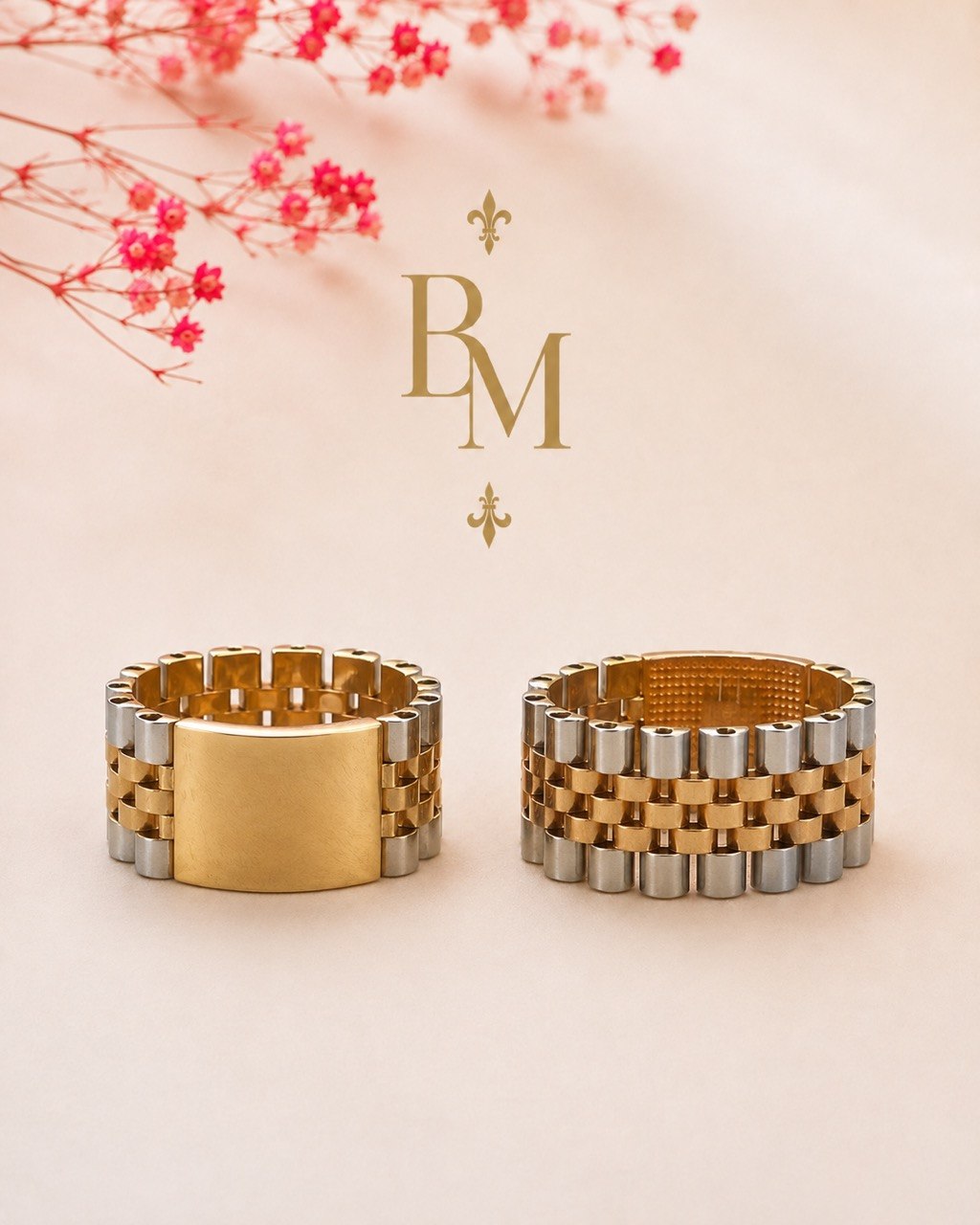 18K Two-Tone Gold Statement Ring – 11mm | Size 9 | Unisex