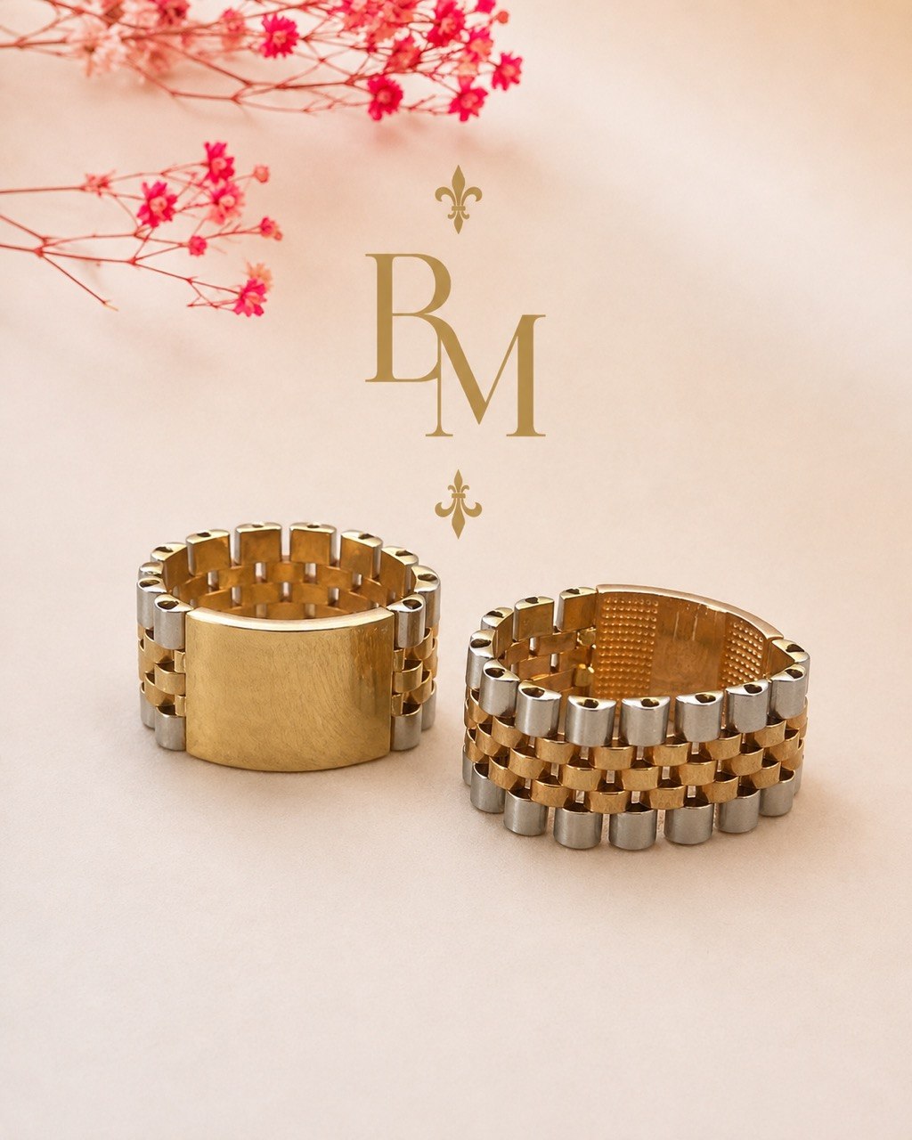 18K Two-Tone Gold Statement Ring – 11mm | Size 9 | Unisex